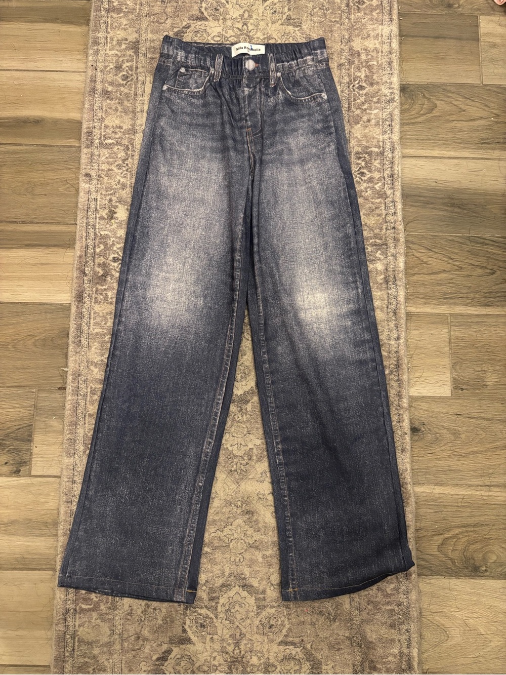 NWOT Mila Rosabella "Sweatpant" Denim Printed Jeans Acid Wash Ella Pull-on small